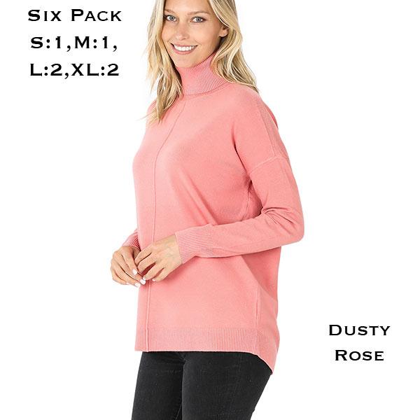 Wholesale 21019  - Hi-low Turtleneck Sweater (Six Packs) 21019 - Dusty Rose<br>
Hi-low Turtleneck Sweater - S:1,M:1,L:2,XL:2