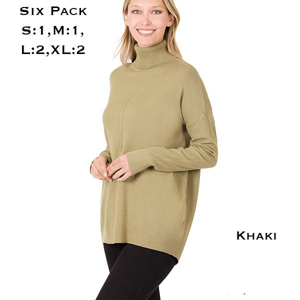 wholesale 21019  - Hi-low Turtleneck Sweater 21019 - Khaki<br>
Hi-low Turtleneck Sweater - S:1,M:1,L:2,XL:2
