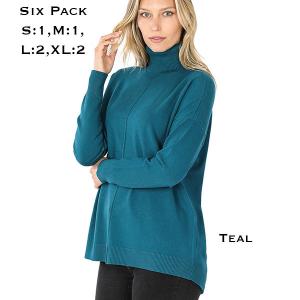 Wholesale  21019 - Teal<br>
Hi-low Turtleneck Sweater - 1 Small 1 Medium 2 Large 2 Extra Large