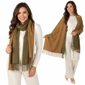 3713 - Cashmere Blend Shawls - Solid and Two Tone #14 Two Tone Camel/Brown  - 