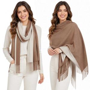 3713 - Cashmere Blend Shawls - Solid and Two Tone #35 Two Tone Tan/Nutmeg - 