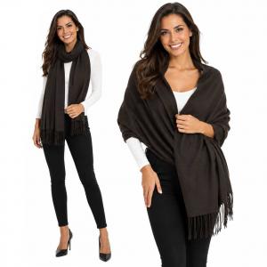 3713 - Cashmere Blend Shawls - Solid and Two Tone Solid Java Brown - 