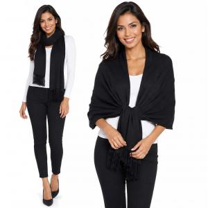3713 - Cashmere Blend Shawls - Solid and Two Tone Solid Black  - 