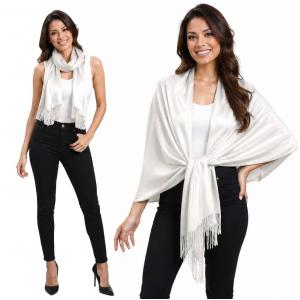 3713 - Cashmere Blend Shawls - Solid and Two Tone Solid Ivory  - 
