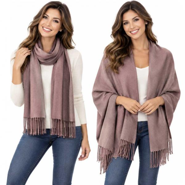 wholesale 3713 - Cashmere Blend Shawls - Solid and Two Tone #15 Two Tone Brown/Peanut - 