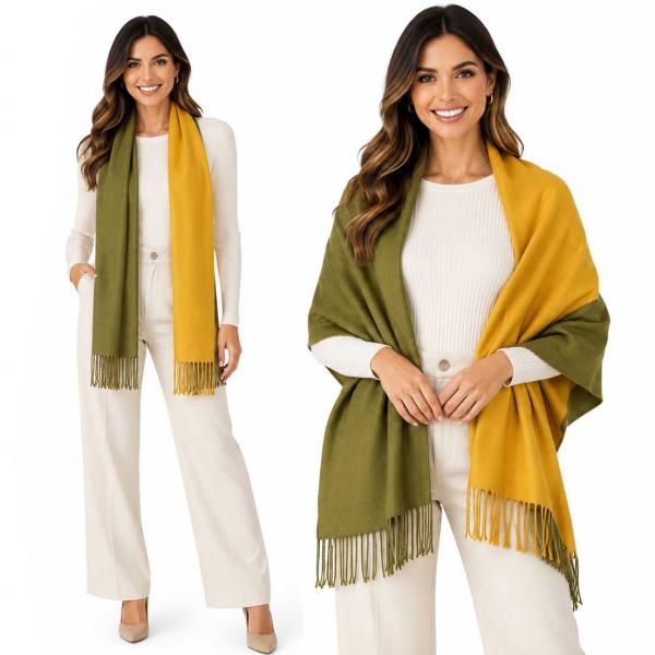 wholesale 3713 - Cashmere Blend Shawls - Solid and Two Tone #11 Two Tone Olive-Mustard                  - 