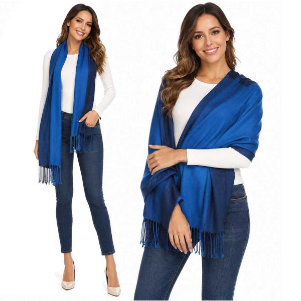 wholesale 3713 - Cashmere Blend Shawls - Solid and Two Tone #18 Two Tone Navy/Royal Blue - 
