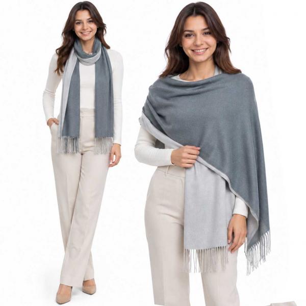 wholesale 3713 - Cashmere Blend Shawls - Solid and Two Tone #33 Two Tone Grey/Pewter - 