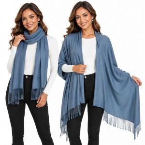 3713 - Cashmere Blend Shawls - Solid and Two Tone Solid Dusty Blue - 
