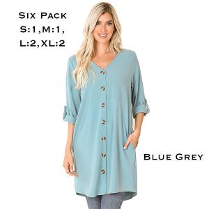 Wholesale  2729 - Blue Grey<br>
Button Front Cardigan/Dress
 - 1 Small 1 Medium 2 Large 2 Extra Large