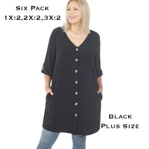 Wholesale  2729 - Black Plus Size<br>
Button Front Cardigan/Dress
 - 2 1X, 2 2X, 2 3X