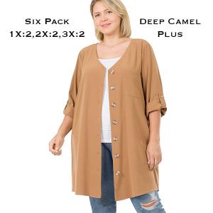 Wholesale  2729 - Deep Camel Plus Size<br>
Button Front Cardigan/Dress
 - 2 1X, 2 2X, 2 3X