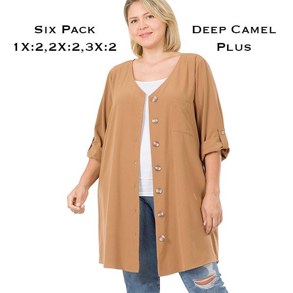 wholesale 2729 - Button Front Cardigan/Dress 2729 - Deep Camel Plus Size<br>
Button Front Cardigan/Dress
 - 2 1X, 2 2X, 2 3X