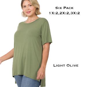Wholesale  8515 - Light Olive Plus<br>
Half Sleeve Modal Hi-Low Top - 2 1X, 2 2X, 2 3X