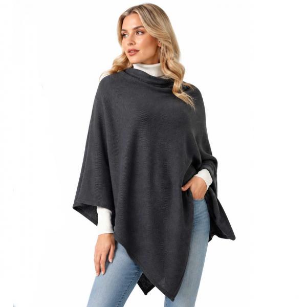 wholesale 10336 - Textured Weave Jersey Poncho 10336 - Dark Grey - One Size Fits Most