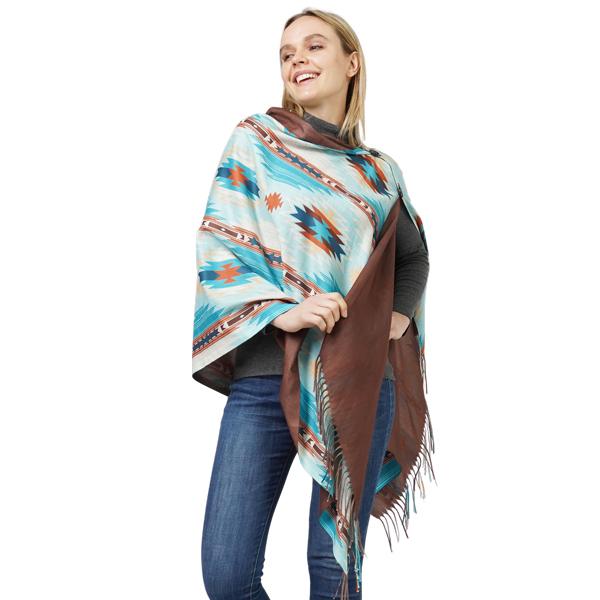 wholesale 10392 - Navaho Print Button Shawls 10807 - Turquoise Multi<br>
Navaho Print Button Shawl - One Size Fits Most