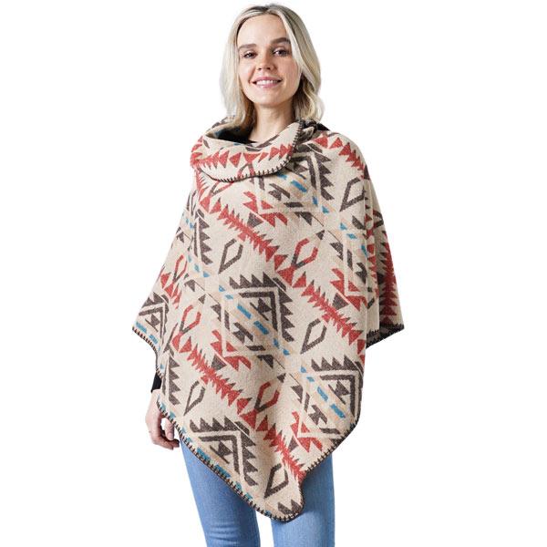 wholesale 3722 - Western Design Ponchos and Bags 10291 - Beige Multi<br>
Western Pattern Poncho - 