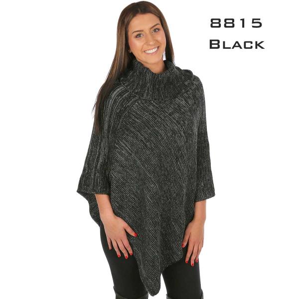 Wholesale 3726 - Winter Ponchos Limited Edition 8815 - Black Multi Knit<br> 
Turtleneck Poncho - 