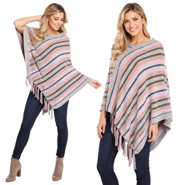 2170 - Chenille Striped Poncho 2170 - Grey Multi<br>
Chenille Poncho - 