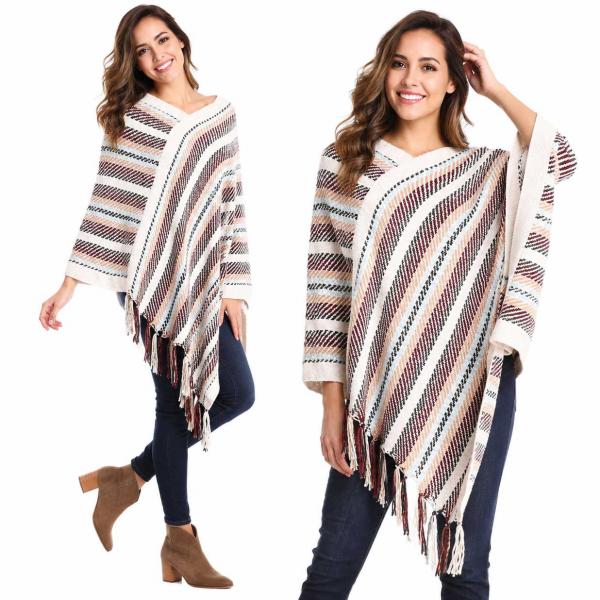 2170 - Chenille Striped Poncho 2170 - Ivory Multi<br>
Chenille Poncho - 