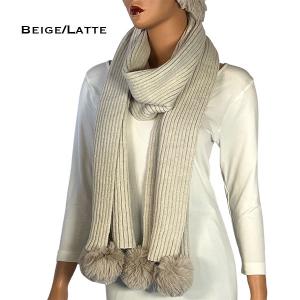 Wholesale  Beige/Latte<br>
Knitted Scarf with Pom Poms - 