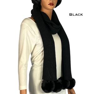 3744 - Knitted Scarves / Matching Hats and Mittens Black<br>
Knitted Scarf with Pom Poms - 