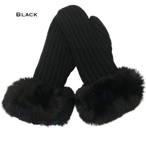 3744 - Knitted Scarves / Matching Hats and Mittens Black<br>
Mittens with Fur Trim - 