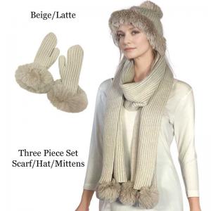 3744 - Hand Made Knitted Winter Sets Beige/Latte<br>
Knitted Scarf Set  - 