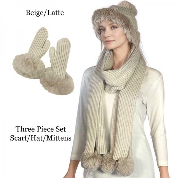 wholesale 3744 - Hand Made Knitted Winter Sets Beige/Latte<br>
Knitted Scarf Set  - 