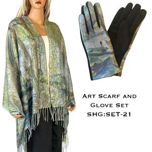 Wholesale  3746 - 21<br>
Art Scarf and Glove Set - 
