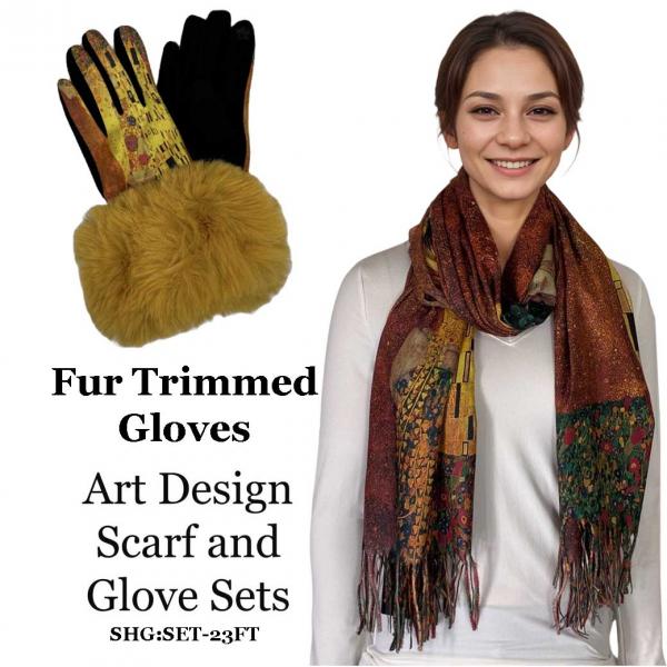 wholesale 3746 - Art Design Scarf and Glove Sets 3746 - 23 Fur Trimmed Version<br>
Art Scarf and Glove Set - 