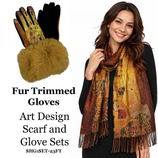 wholesale 3746 - Art Design Scarf and Glove Sets 3746 - 23 Fur Trimmed Version<br>
Art Scarf and Glove Set - 