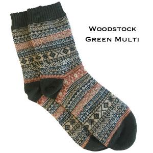 Wholesale 3748 - Crew Socks Woodstock Green Multi - Woman's 6-10