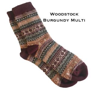 Wholesale  3748 - Woodstock Burgundy Multi<br>
Fits Women's Size 6-10<br> 18% wool, 45% cotton, 37% polyester - 