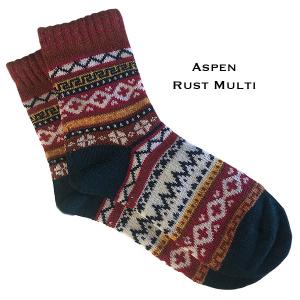 3748 - Crew Socks 3748 - Aspen Rust Multi<br>
Fits Women's Size 6-10<br> 18% wool, 45% cotton, 37% polyester MB - 