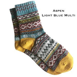 Wholesale 3748 - Crew Socks Aspen Light Blue Multi - Woman's 6-10