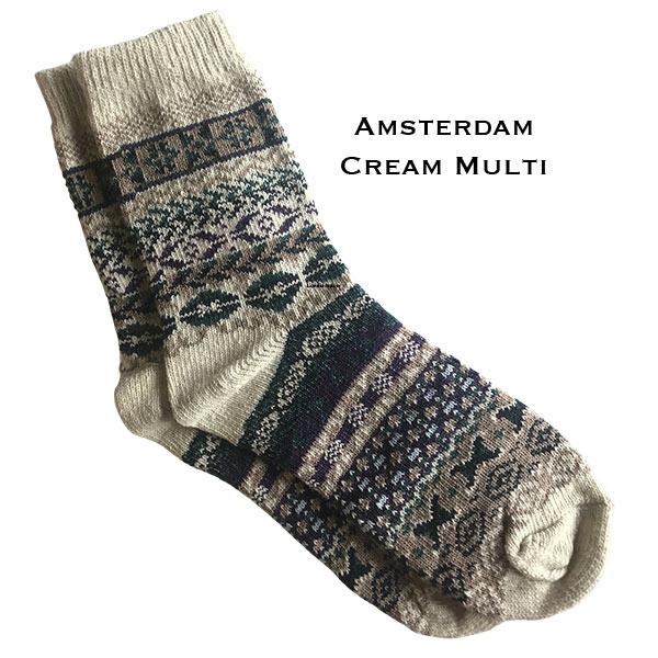 wholesale 3748 - Crew Socks Amsterdam Cream Multi MB - Woman's 6-10