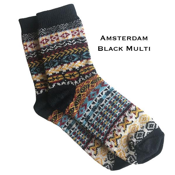 wholesale 3748 - Crew Socks 3748 - Amsterdam Black Multi<br>
Fits Women's Size 6-10<br> 18% wool, 45% cotton, 37% polyester - 