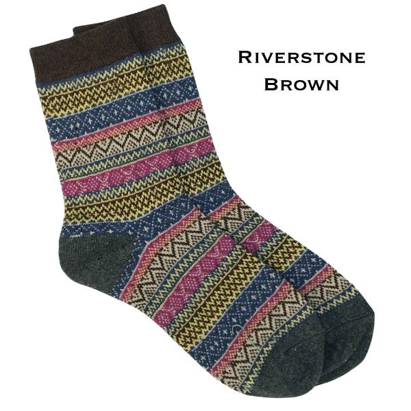 Wholesale 3748 - Crew Socks Riverstone Brown Multi - Woman's 6-10