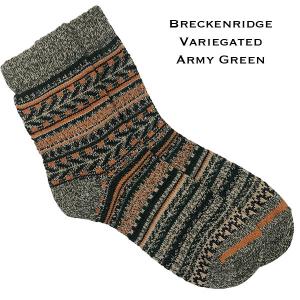 3748 - Crew Socks 3748 - Breckenridge Variegated Army Green Multi<br>
Fits Women's Size 6-10<br> 18% wool, 45% cotton, 37% polyester - 