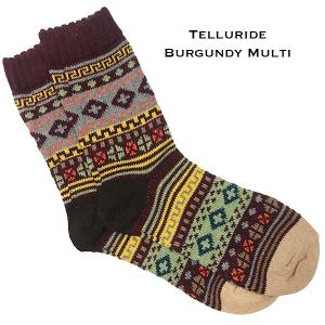 3748 - Crew Socks Telluride Burgundy Multi - Woman's 6-10