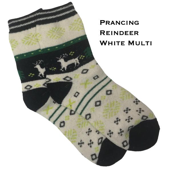 wholesale 3748 - Crew Socks Prancing Reindeer - White Multi - Woman's 6-10