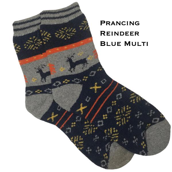 wholesale 3748 - Crew Socks Prancing Reindeer - Blue Multi - Woman's 6-10