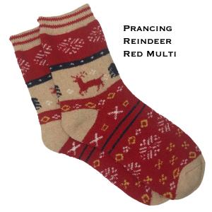 Wholesale 3748 - Crew Socks Prancing Reindeer - Red Multi - Woman's 6-10