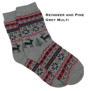 Wholesale 3748 - Crew Socks Reindeer and Pine - Grey Multi - Woman's 6-10