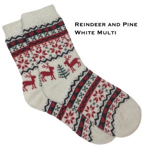 Wholesale 3748 - Crew Socks Reindeer and Pine - White Multi - Woman's 6-10