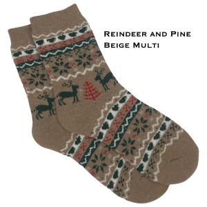 3748 - Crew Socks Reindeer and Pine - Beige Multi - Woman's 6-10