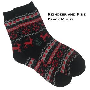 Wholesale 3748 - Crew Socks Reindeer and Pine - Black Multi - Woman's 6-10