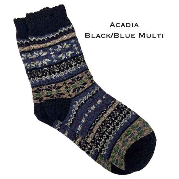 wholesale 3748 - Crew Socks Acadia - Black/Blue Multi - Woman's 6-10