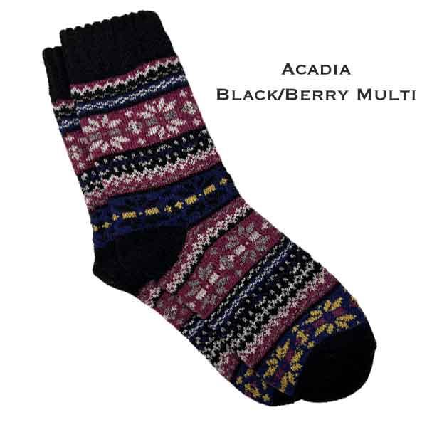 wholesale 3748 - Crew Socks Acadia - Black/Berry Multi - Woman's 6-10